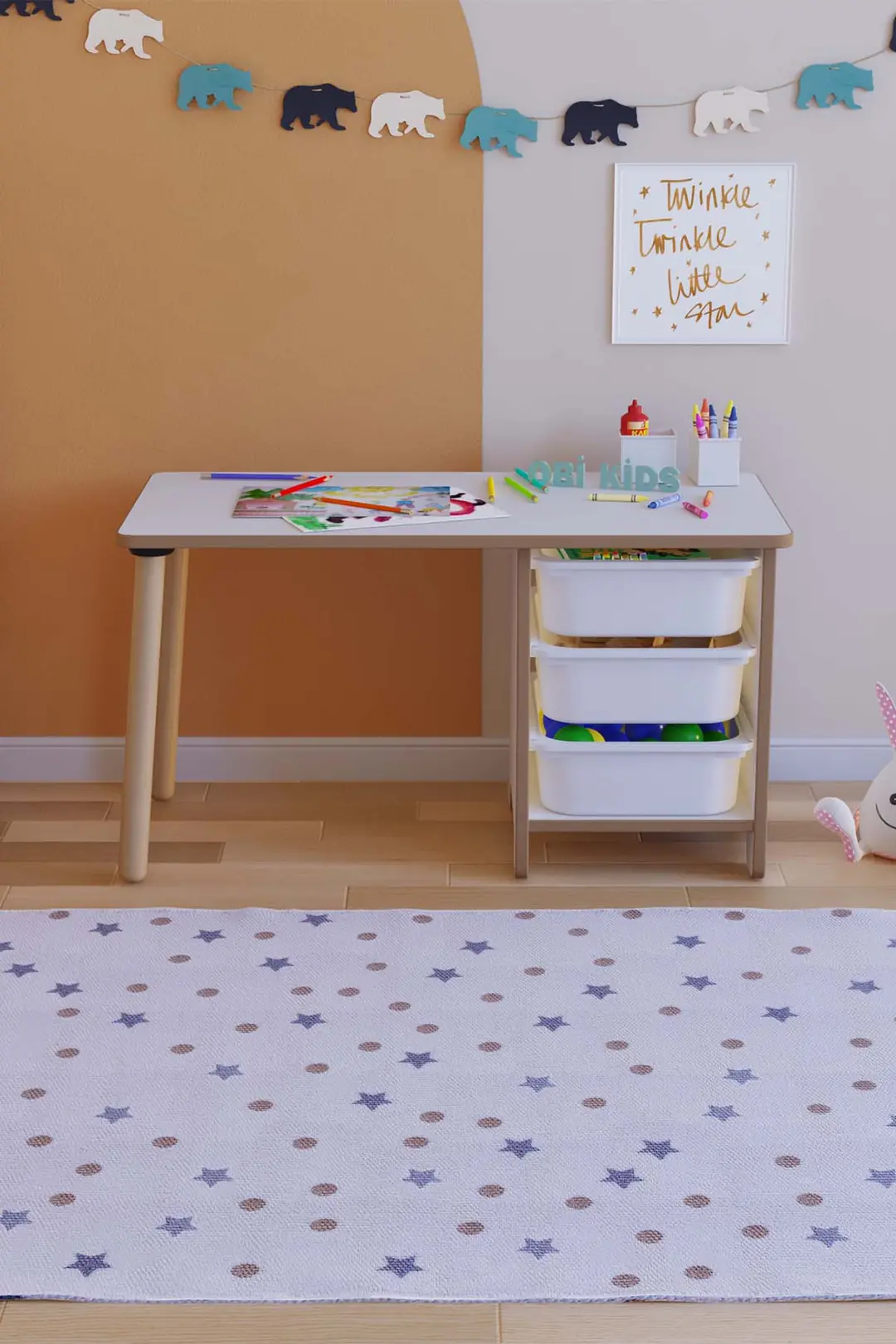 Oyun & Aktivite Masası 90x45 cm Oyuncak Dolabı 3 Sepetli Çocuk Çalışma Masası Oyun Masası - Beyaz - Beyaz — görsel 2