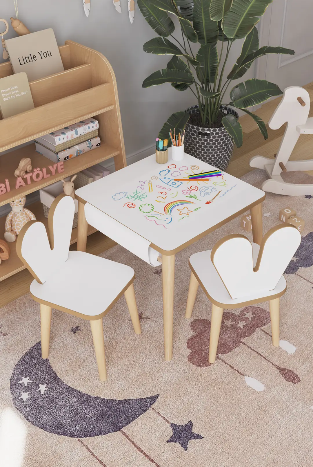 Resim Kağıdı Rulolu Çocuk Aktivite Masası 45x45 cm - Kağıt Rulo + 2 Sandalye — görsel 2