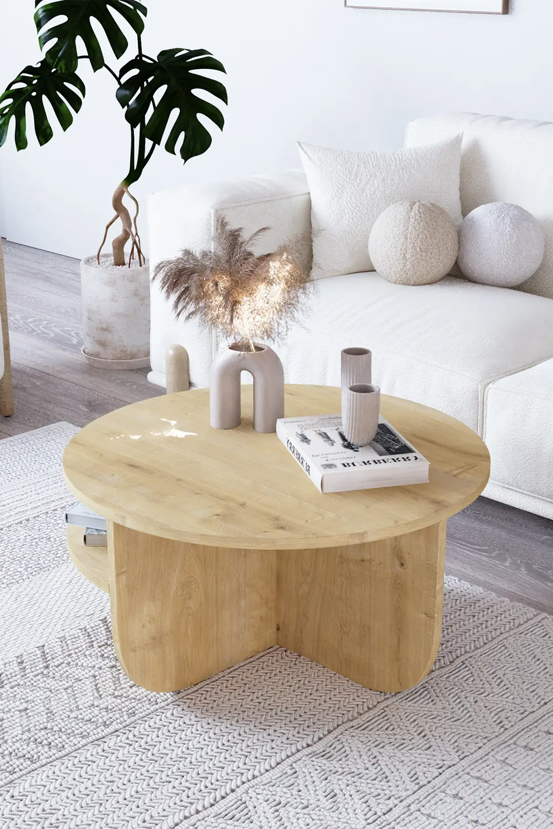 Rubo Orta Sehpa Raflı İskandinav Orta Sehpa 72 cm, Bohem - Safir Meşe — görsel 4