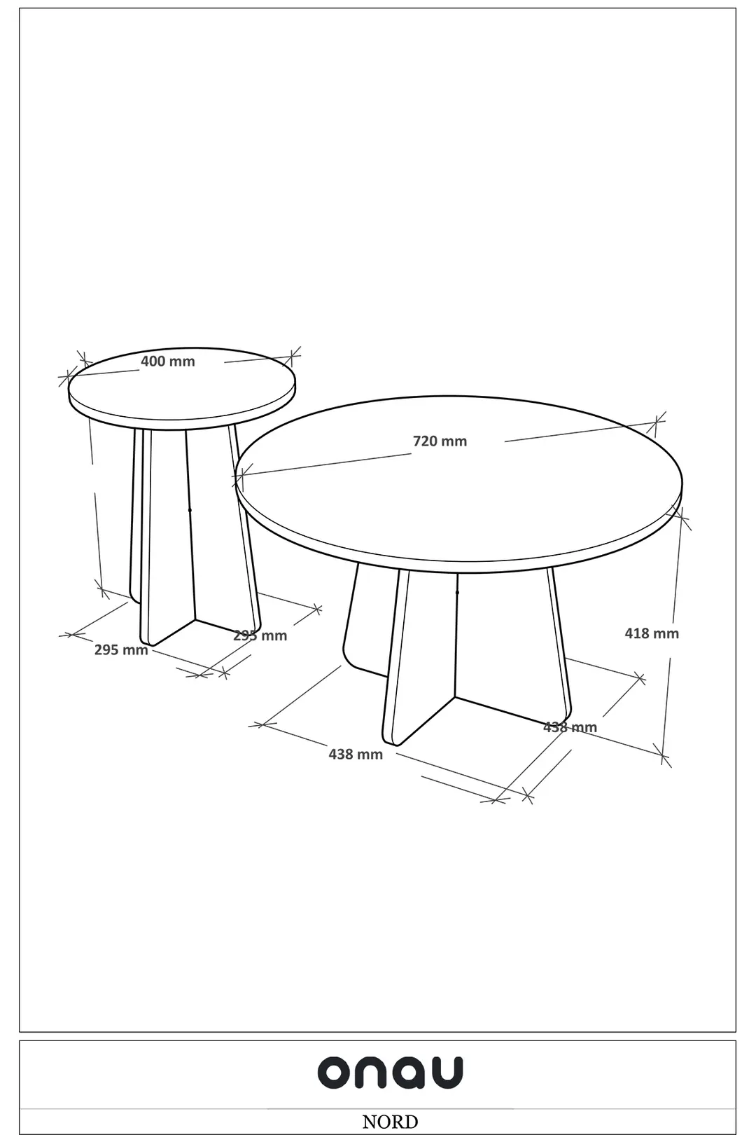 NORD 2'li Orta Sehpa 72 cm-40 cm, İskandinav Orta Sehpa, Bohem, Yuvarlak - Safir Meşe — görsel 2