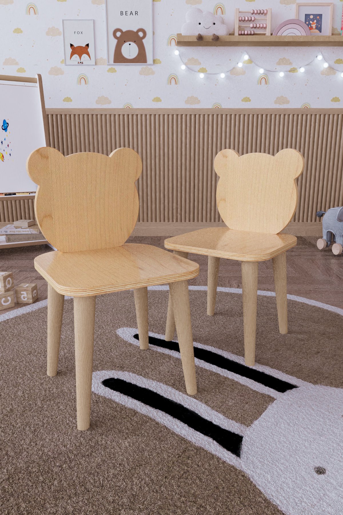 Ahşap Çocuk Sandalyesi 1,5-6 Yaş Panda Model - İki Sandalye