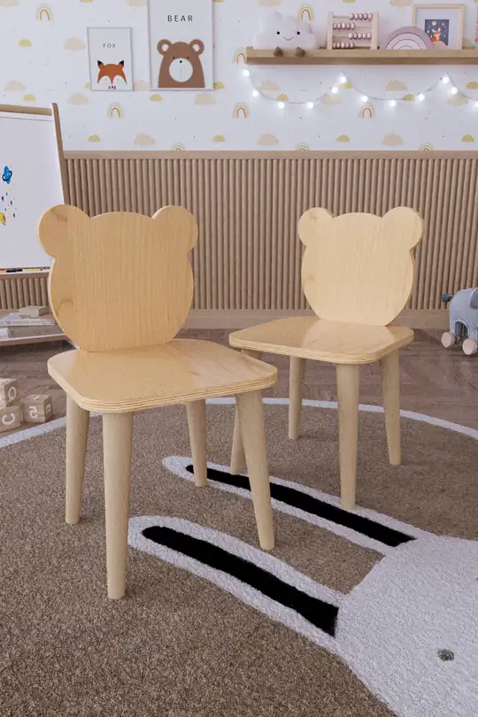 Ahşap Çocuk Sandalyesi 1,5-6 Yaş Panda Model - İki Sandalye