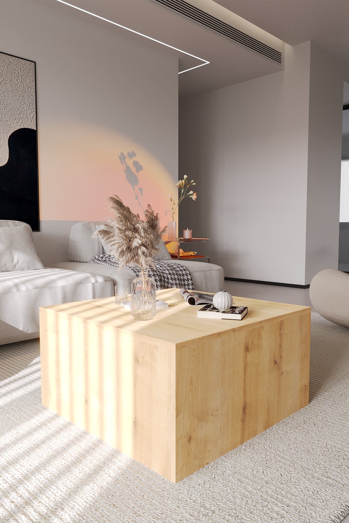 BLOK Orta Sehpa 72x72 cm İskandinav Stili - Safir Meşe