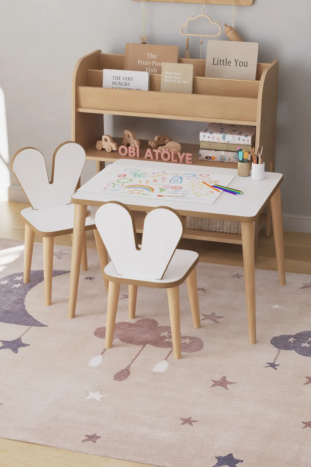 Çocuk Aktivite Masası 60x45 cm - Kağıt Rulo + 2 Sandalye — görsel 2