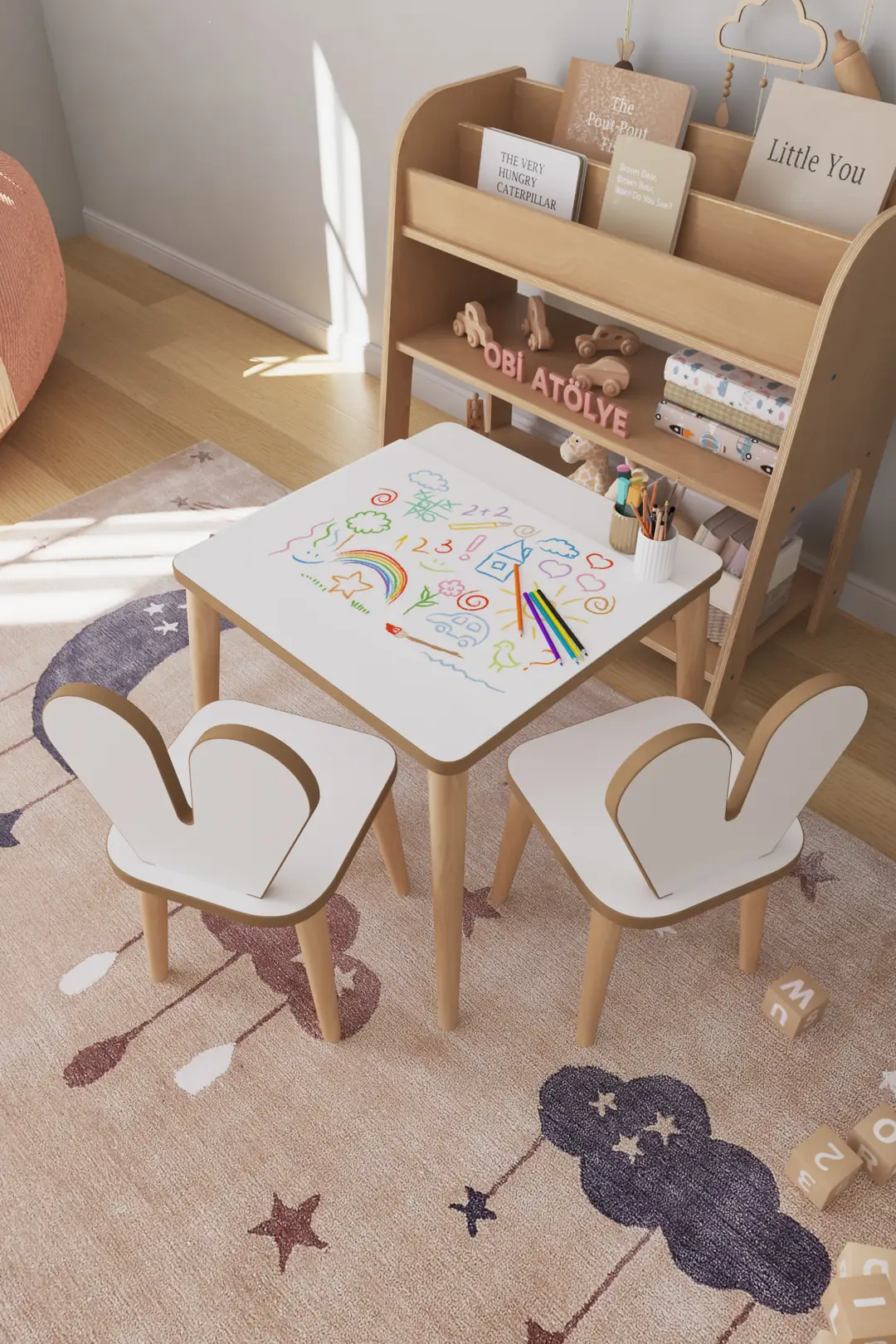 Resim Kağıdı Rulolu Çocuk Aktivite Masası 45x45 cm - Kağıt Rulo + 2 Sandalye — görsel 5