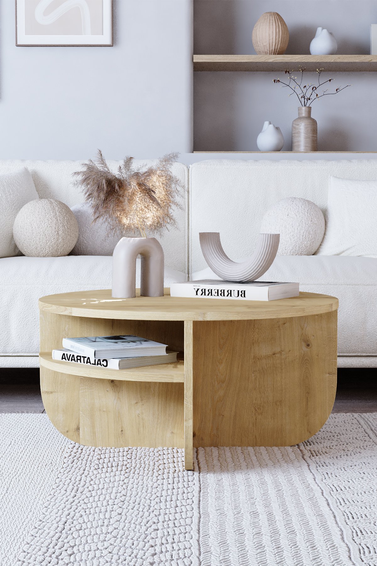 Rubo Orta Sehpa Raflı İskandinav Orta Sehpa 72 cm, Bohem - Safir Meşe