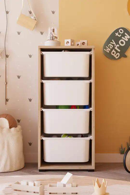 4 Büyük Sepetli Oyuncak Dolabı - Safir Meşe