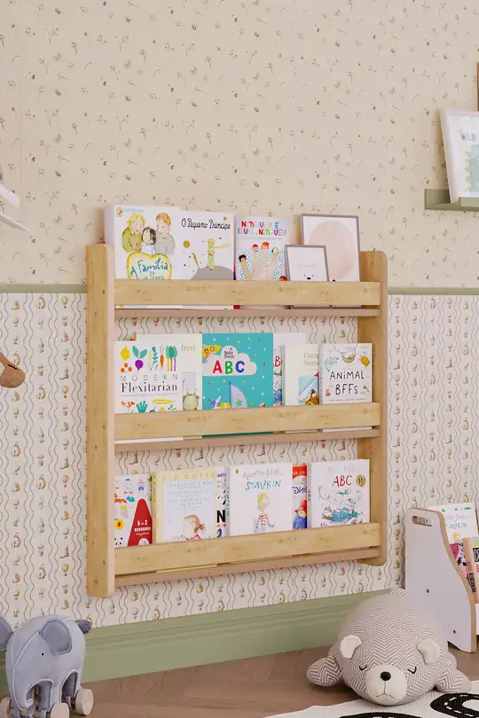 Montessori Dikey Kitaplık 3 Katlı 80x80 cm - Safir Meşe