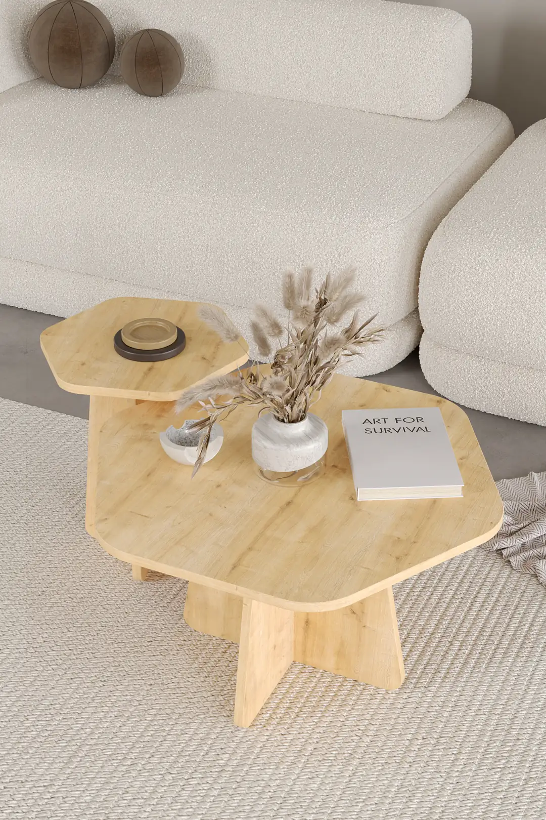 HEXA 2 li Orta Sehpa Seti, Bohem Yan Sehpa, İskandinav Stili 72 cm - 40 cm — görsel 3