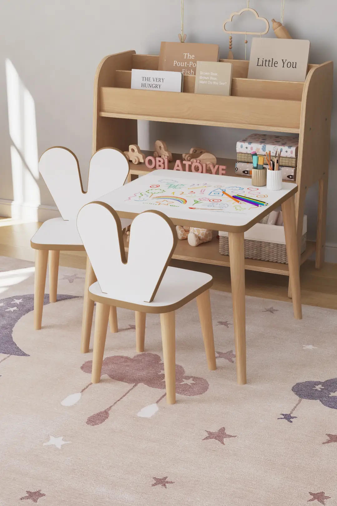 Resim Kağıdı Rulolu Çocuk Aktivite Masası 45x45 cm - Kağıt Rulo + 2 Sandalye — görsel 3