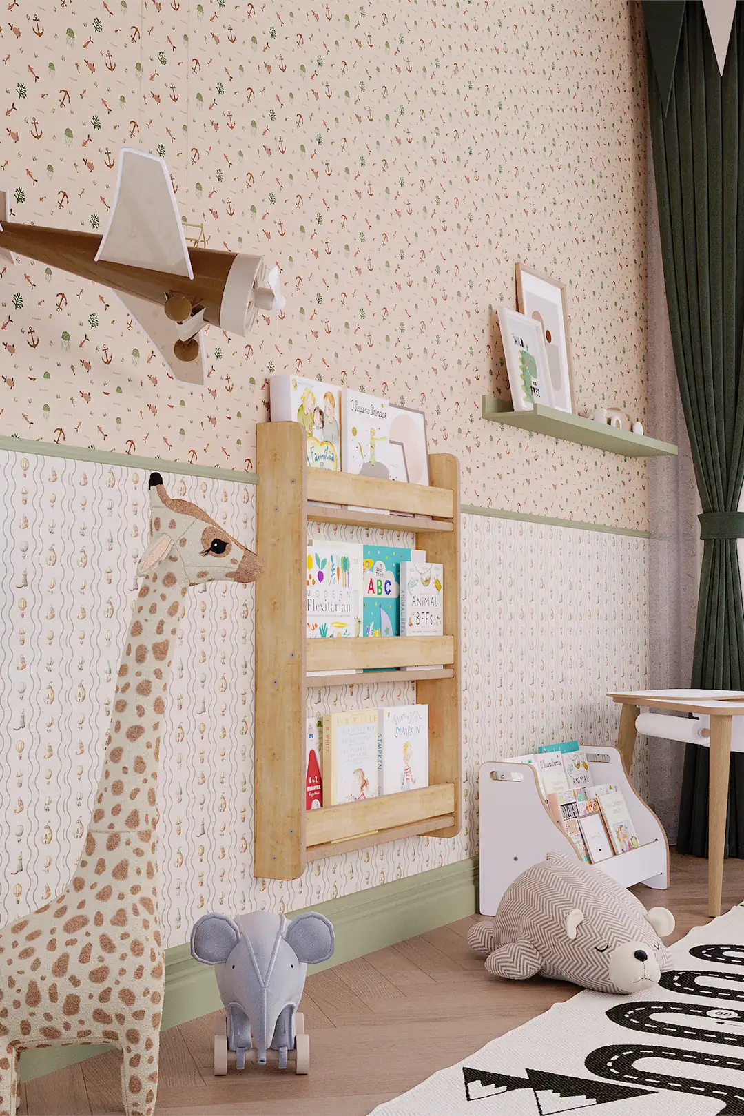Montessori Dikey Kitaplık 3 Katlı 60x80 cm - Safir Meşe — görsel 6