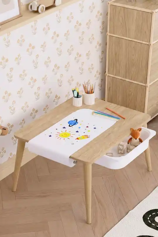 Tek Çekmeceli Aktivite Masası Rulo Resim Kağıtlı - Masa + Rulo Seti