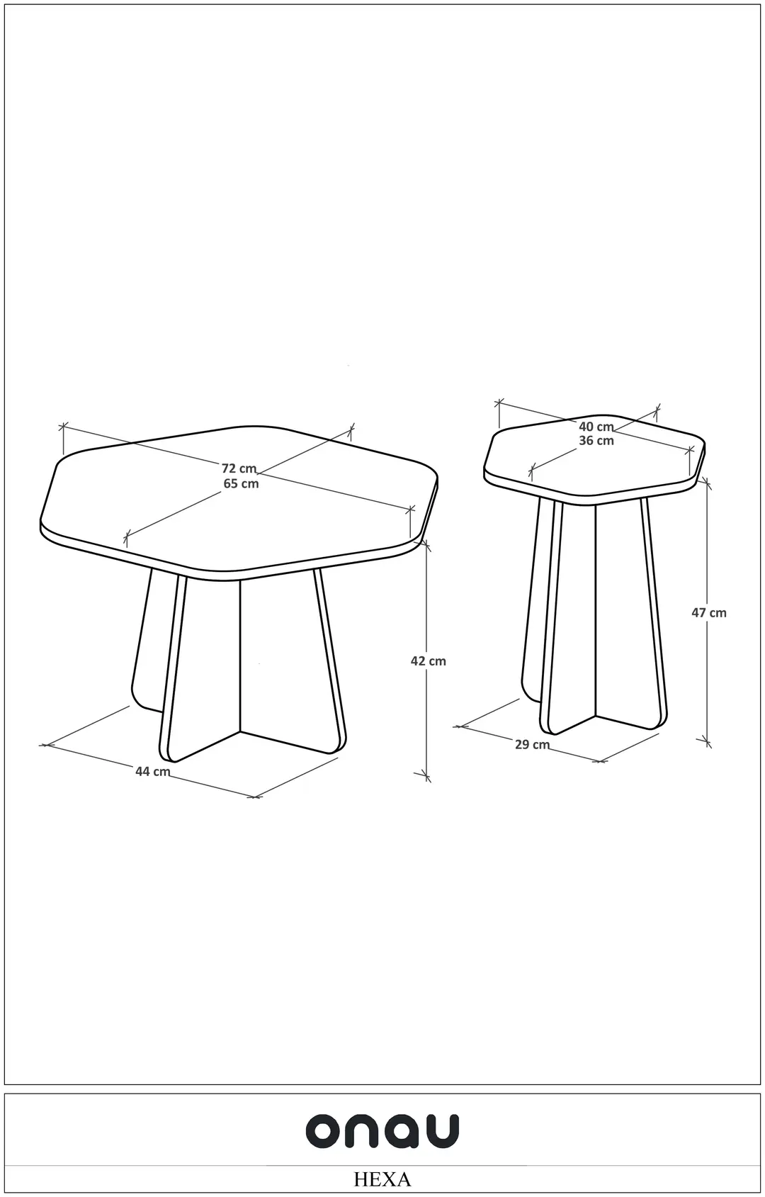 HEXA 2 li Orta Sehpa Seti, Bohem Yan Sehpa, İskandinav Stili 72 cm - 40 cm — görsel 2