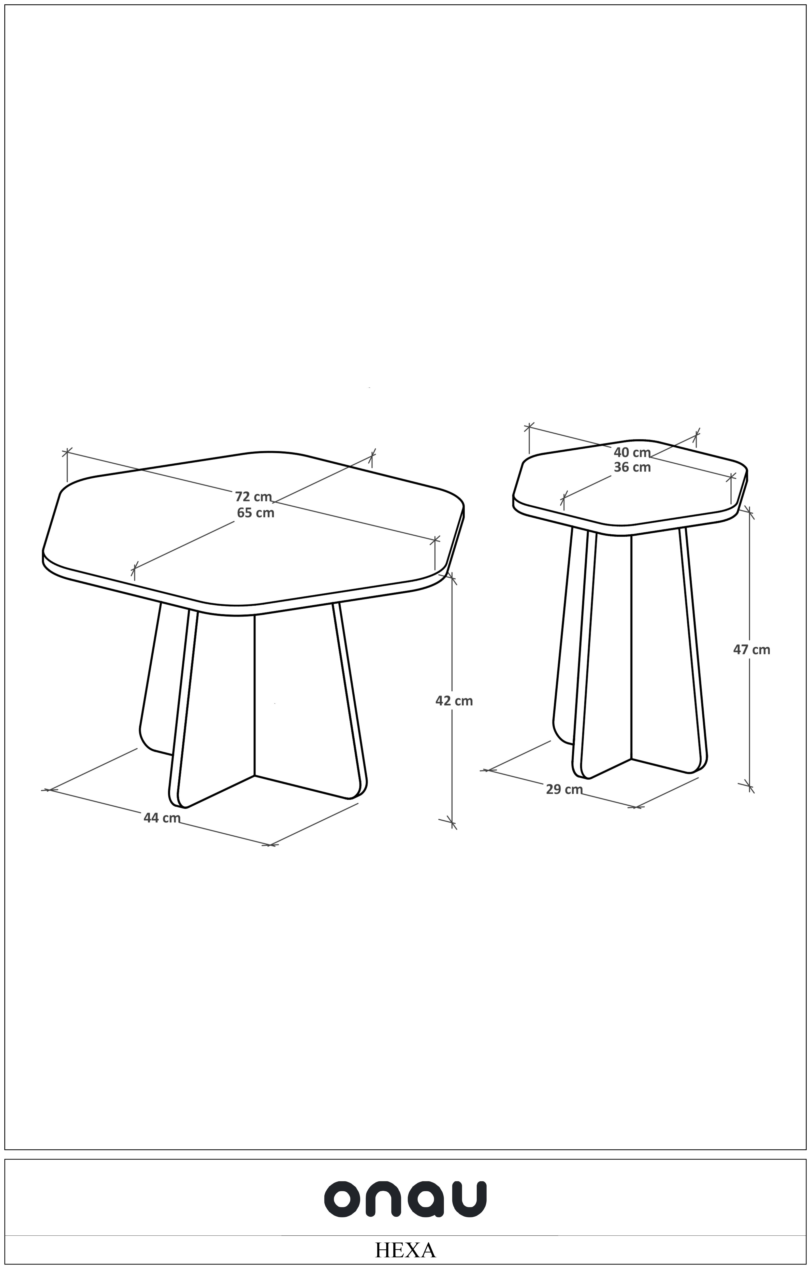 HEXA 2 li Orta Sehpa Seti, Bohem Yan Sehpa, İskandinav Stili 72 cm - 40 cm - Safir Meşe