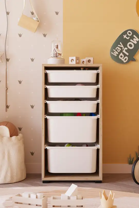3 Küçük 2 Büyük Sepetli Oyuncak Dolabı - Safir Meşe