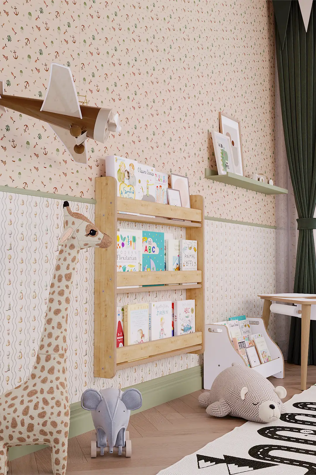 Montessori Dikey Kitaplık 3 Katlı 80x80 cm - Safir Meşe — görsel 6