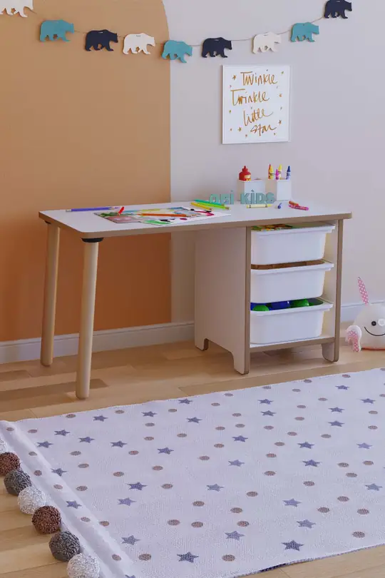 Oyun & Aktivite Masası 90x45 cm Oyuncak Dolabı 3 Sepetli Çocuk Çalışma Masası Oyun Masası - Beyaz - Beyaz