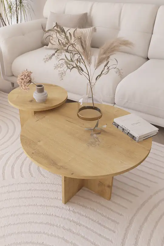 2 li Orta Sehpa Seti, İskandinav Stil, Bohem, 72 cm, 40 cm