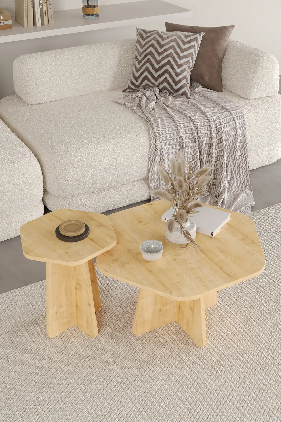 HEXA 2 li Orta Sehpa Seti, Bohem Yan Sehpa, İskandinav Stili 72 cm - 40 cm — görsel 4