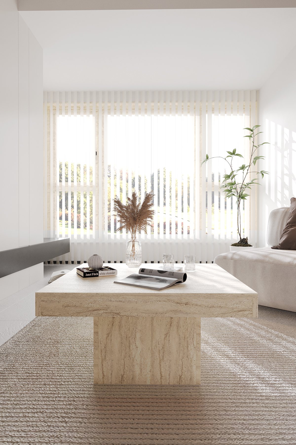 VOLKA Orta Sehpa 72x72 cm İskandinav Stili - Traverten
