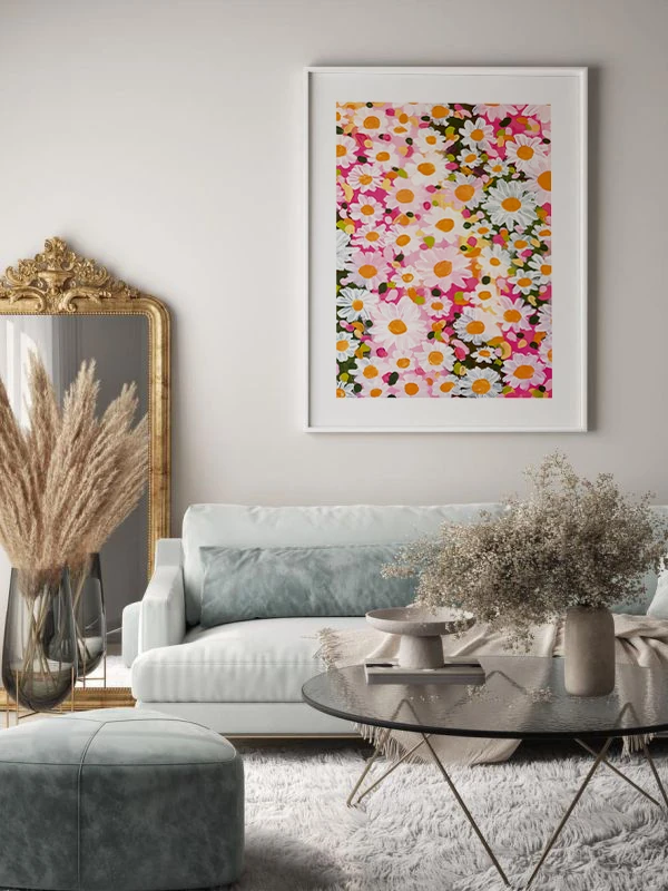 Papatya Bahçesi Temalı Çerçeveli Tablo