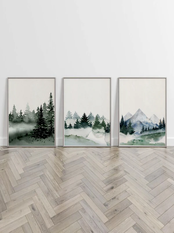 Sisli Orman Temalı 3'lü Çerçeveli Tablo