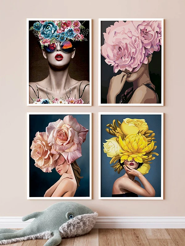 Çiçek Kadınlar Temalı Set Çerçeveli Tablo