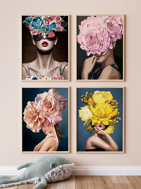 Çiçek Kadınlar Temalı Set Çerçeveli Tablo