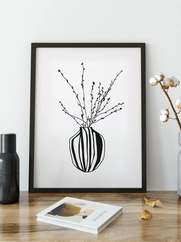 Çizgili Vazo Temalı Çerçeveli Tablo