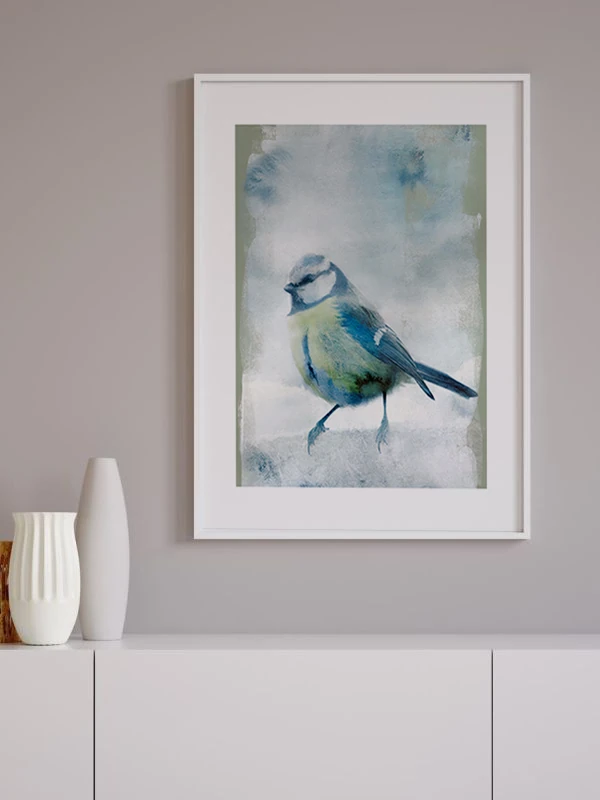 Mavi Bahçe Kuşu Temalı Çerçeveli Tablo