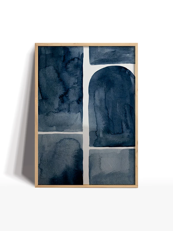 Lacivert Tonlarda Fırça Darbeleri Temalı Çerçeveli Tablo