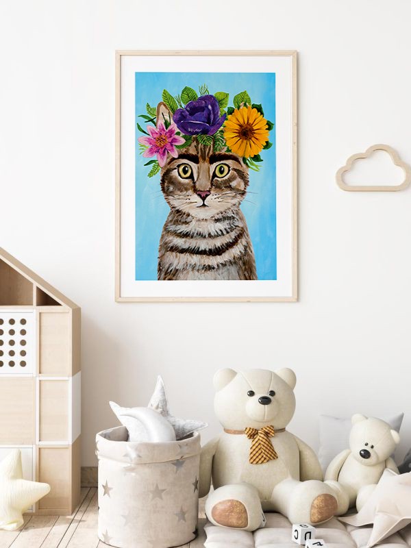 Frida Kahlo Kedi Temalı Çerçeveli Tablo