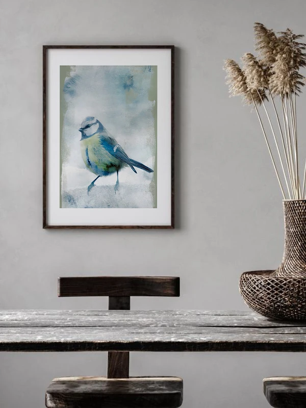 Mavi Bahçe Kuşu Temalı Çerçeveli Tablo