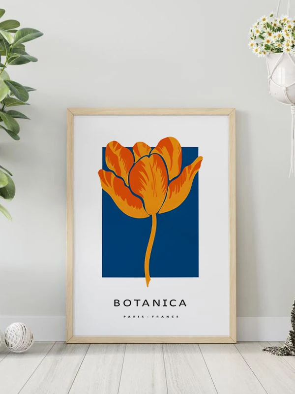 Turuncu Lale Temalı Çerçeveli Tablo