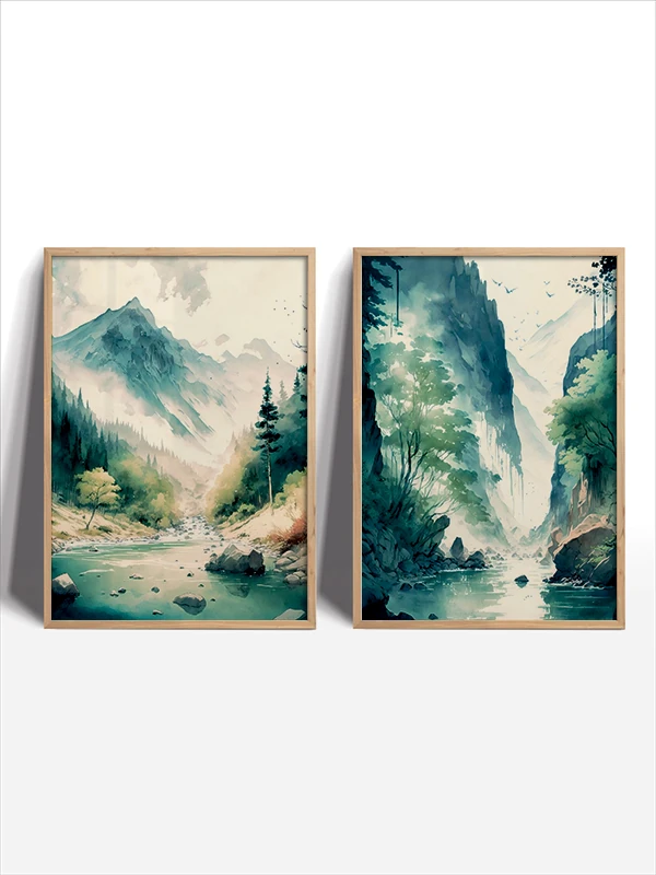 Saklı Nehir Temalı 2'li Çerçeveli Tablo