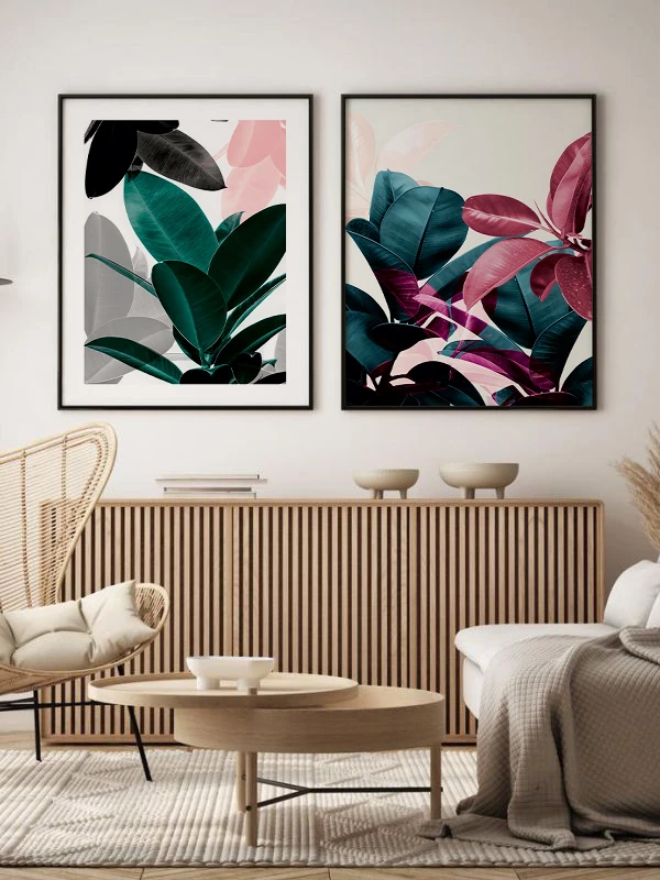 Marjinal Yapraklar Temalı 2'li Çerçeveli Tablo