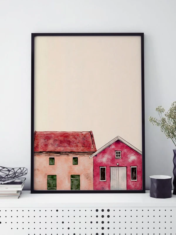 Balıkçının Evi Temalı Çerçeveli Tablo