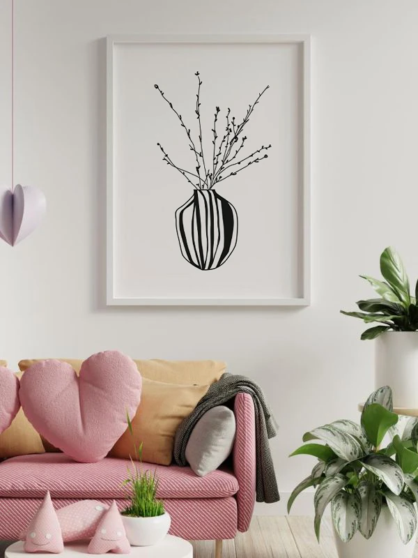 Çizgili Vazo Temalı Çerçeveli Tablo