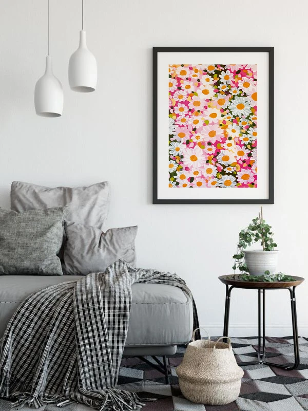 Papatya Bahçesi Temalı Çerçeveli Tablo