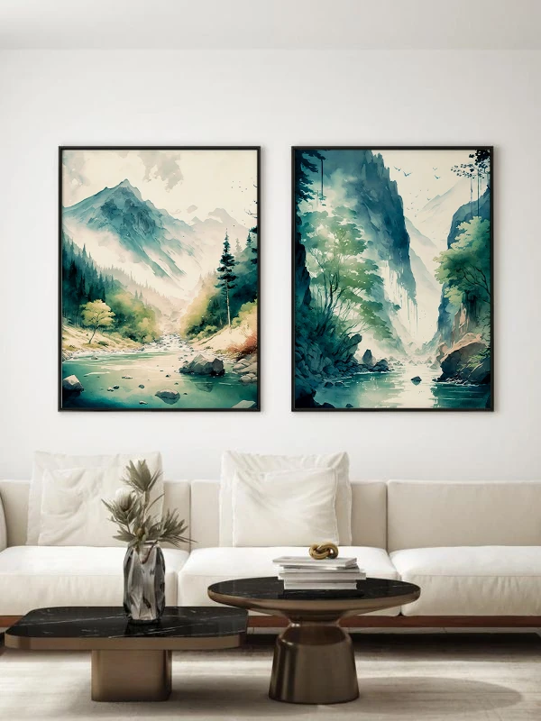 Saklı Nehir Temalı 2'li Çerçeveli Tablo