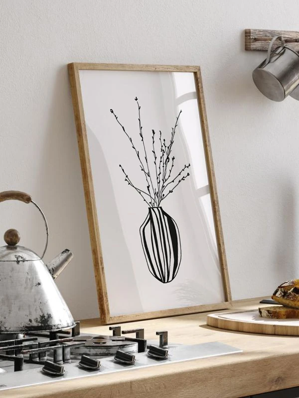 Çizgili Vazo Temalı Çerçeveli Tablo