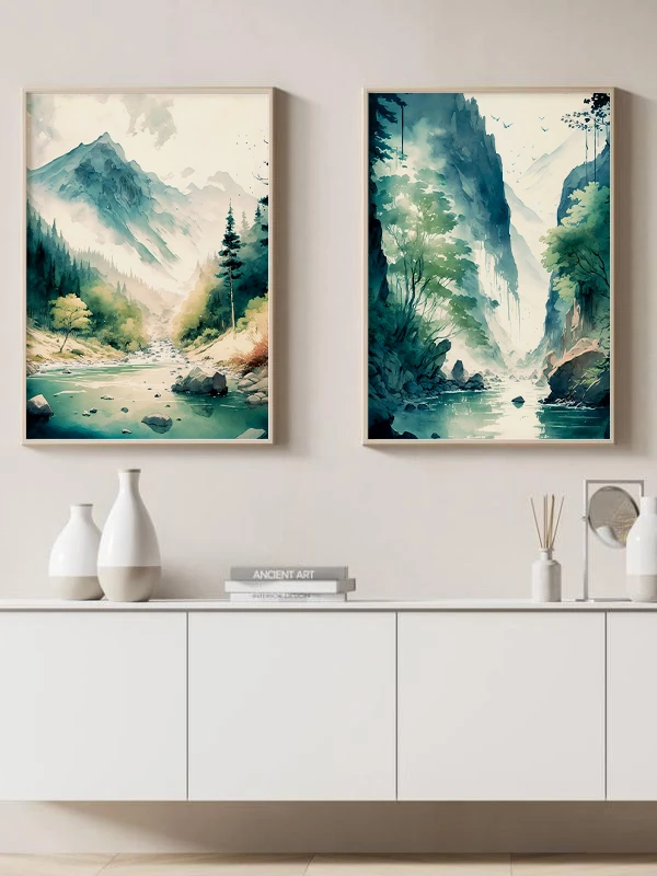 Saklı Nehir Temalı 2'li Çerçeveli Tablo