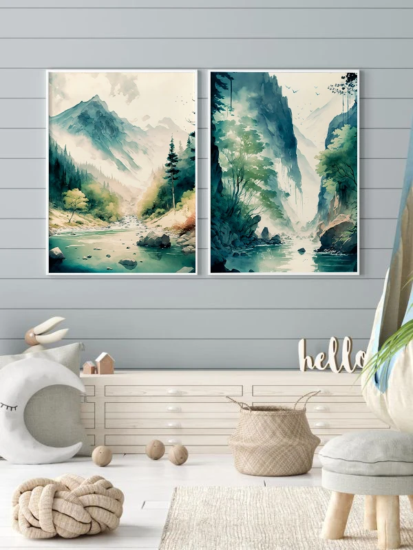 Saklı Nehir Temalı 2'li Çerçeveli Tablo