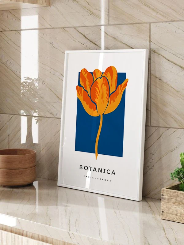 Turuncu Lale Temalı Çerçeveli Tablo
