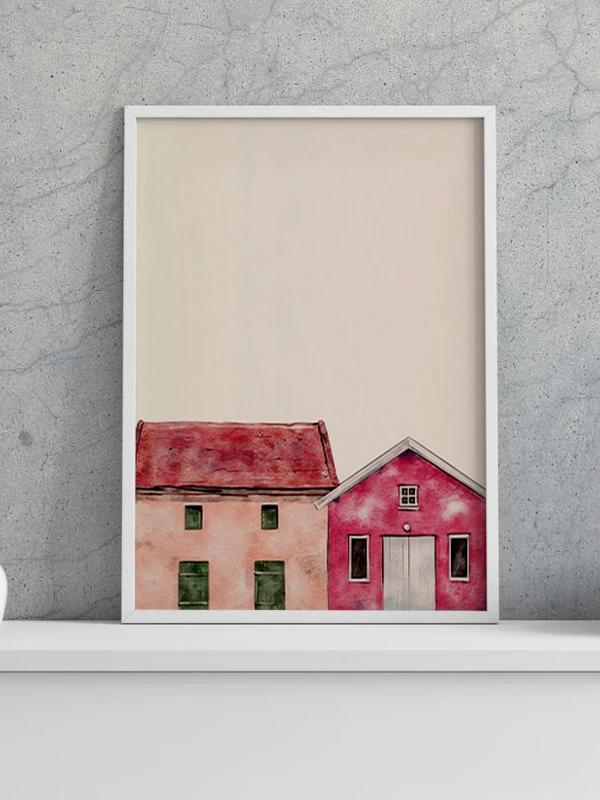 Balıkçının Evi Temalı Çerçeveli Tablo