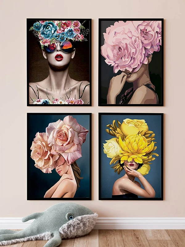 Çiçek Kadınlar Temalı Set Çerçeveli Tablo