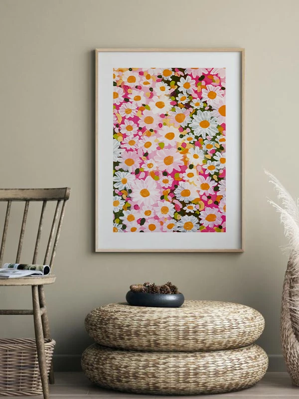 Papatya Bahçesi Temalı Çerçeveli Tablo