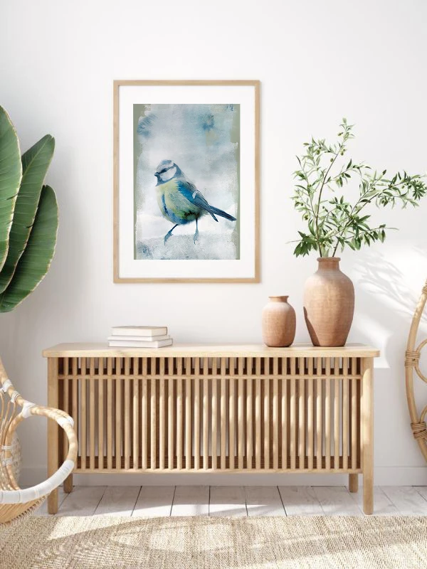 Mavi Bahçe Kuşu Temalı Çerçeveli Tablo