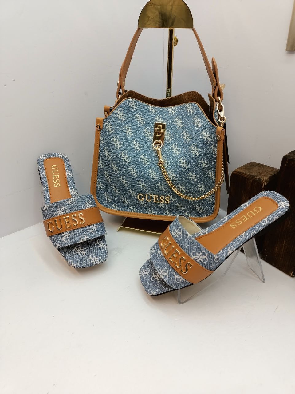 İthal Guess Çanta & Terlik Kombin