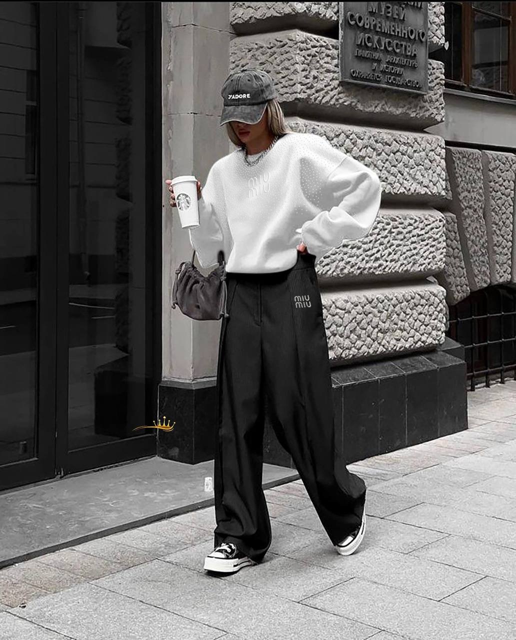 3 İplik  Kumaş Şardonlu Sweat Double Kumaş Pantolon Taş Detaylı